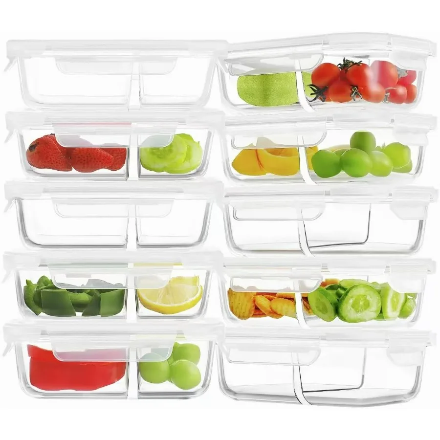 

HOMBERKING 10 Pack 24oz Glass Meal Prep Containers 2 Compartment Food Storage Containers with Lids Airtight Lunch Bento Boxes 1