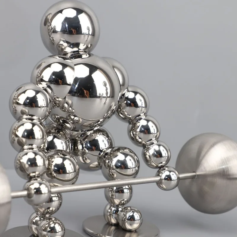 Silver Weightlifter Metal Ornament, Desktop Decoration Office, Living Room Home Desktop Decoration