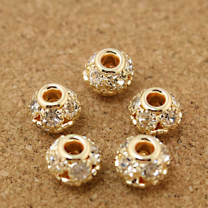 8*9mm 4pcs/lot Round Pave Disco Ball Rose Gold Rhinestone Pearl Rhinestone Crystal Spacer Beads for DIY Jewelry Making Findings