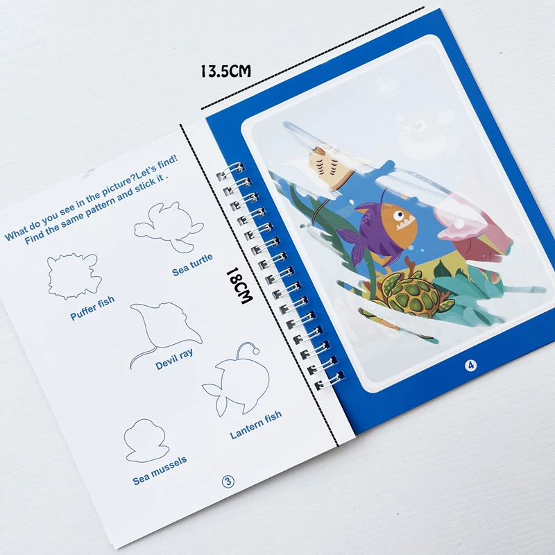 Wiederverwendbares Zauberbuch zum Wasserzeichnen – Malset zum Thema Wasser für Kinder mit Aufklebern, 2-in-1-Spaß zum Ausmalen und Aufklebern