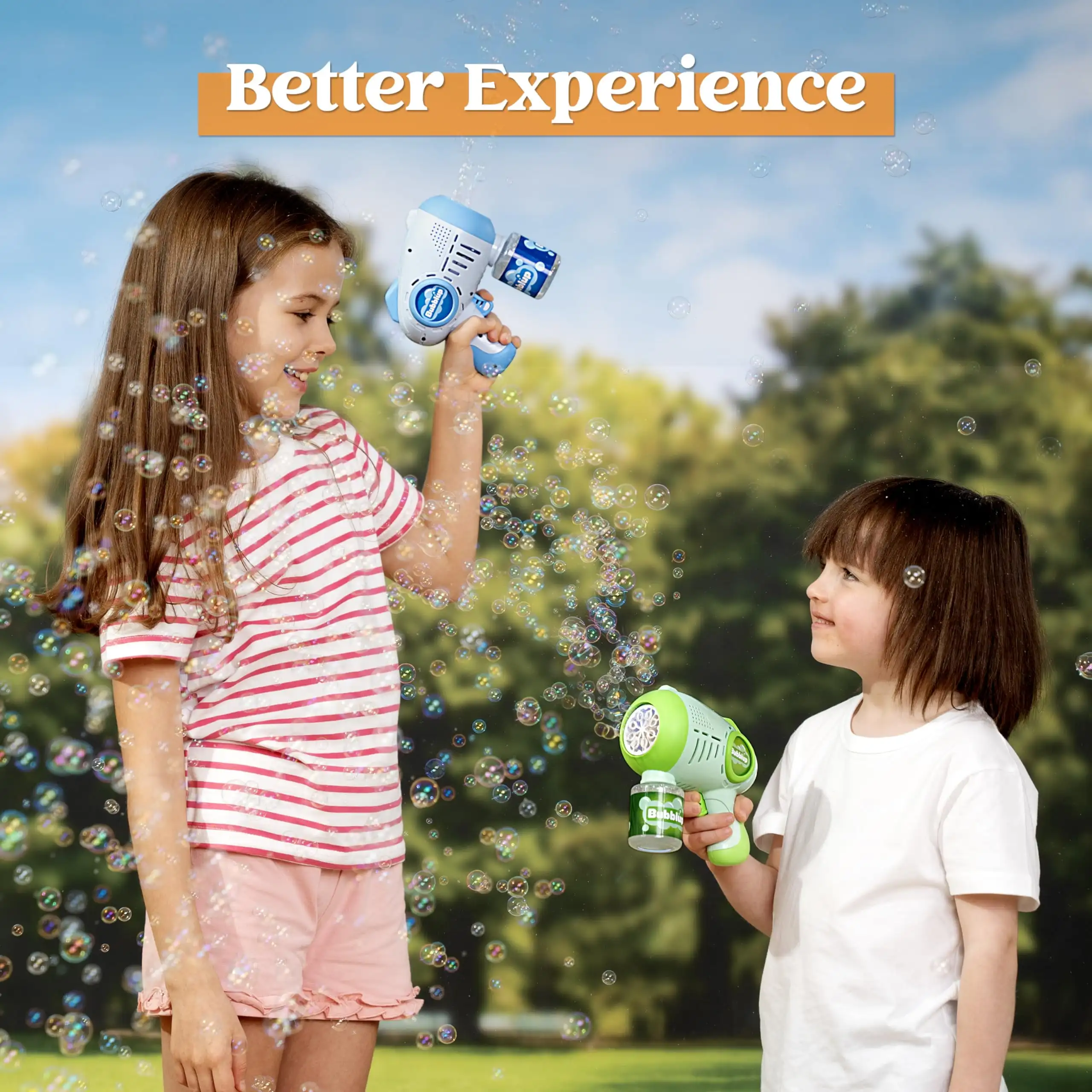 JOYFY 2 Pack Light-Up Bubble Guns with 4 Bottles Bubble Refill Solution Bubble Toys for Kids Summer Party Favors Birthday Gift