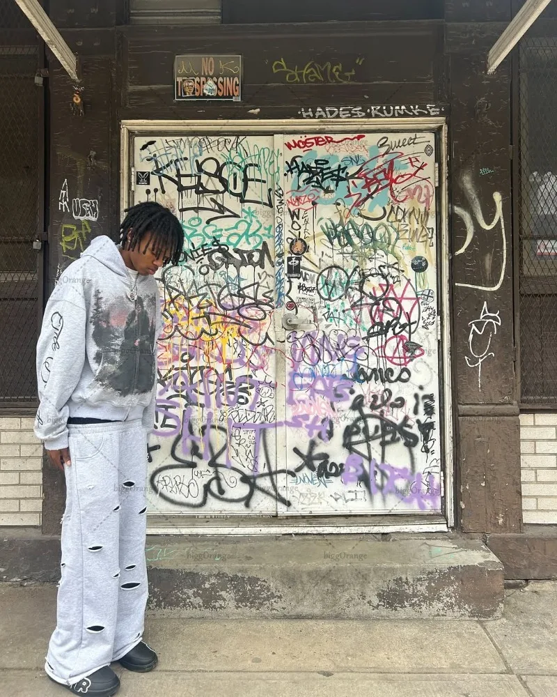 2025 شارع العليا الأمريكية الرجعية الشارع الشهير الرجال القوطية Harajuku رسالة سحاب مطبوع هوديي العصرية الشرير Y2K البلوز فوق الجانب #5