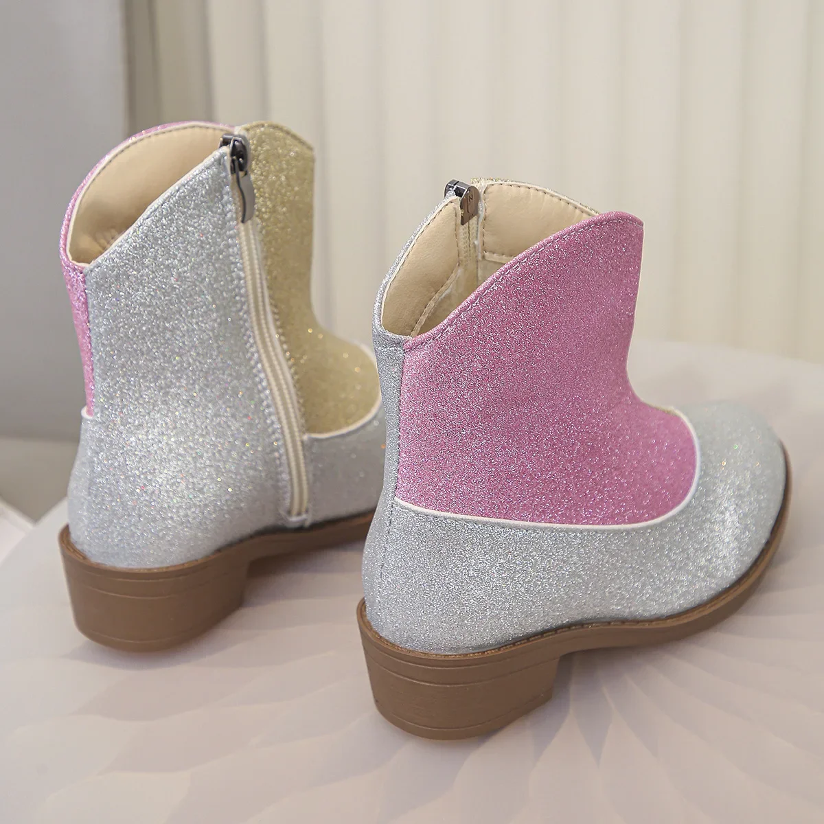 أحذية الأميرة للأطفال الأنيقة للفتيات لامعة وكتلة ألوان سهلة الإغلاق بسحاب، أحذية قصيرة أنيقة للأطفال الصغار #6