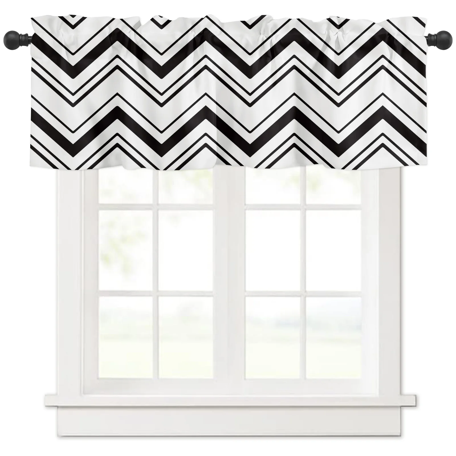 

ZEDLIYU Valances for Windows Kitchen Living Room Small Window Valance Black and White Chevron Pattern 1 Panel