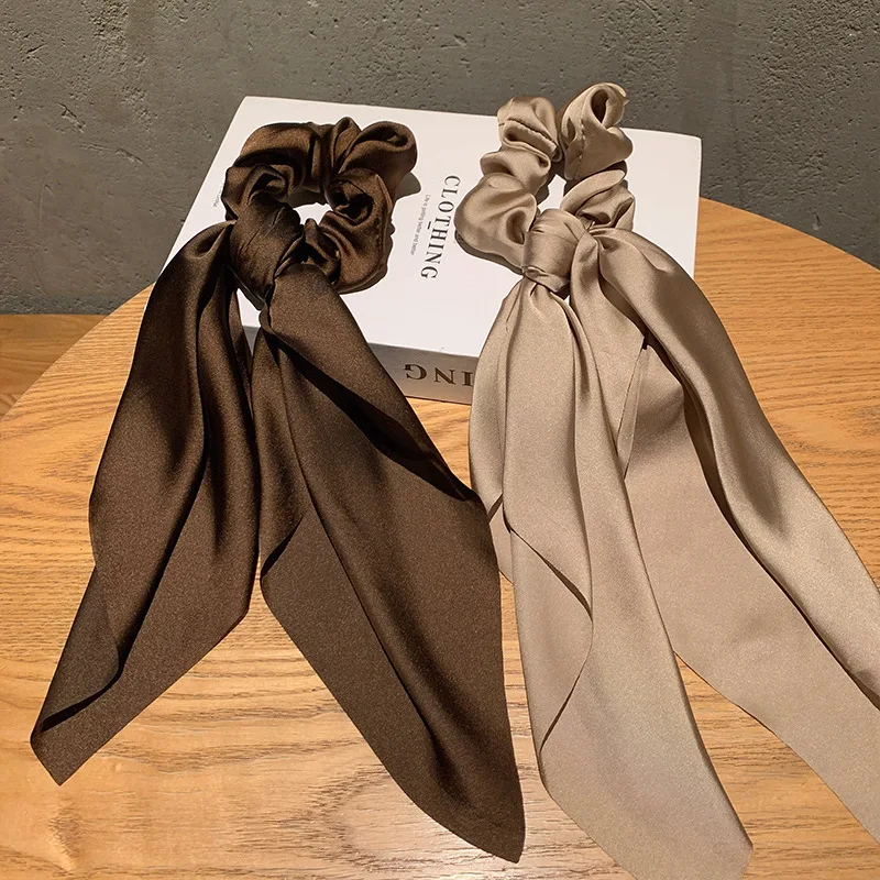 

Ins Fashion Satin Hair Scarf Large Bowknot Head Bands Women Elegant Brown Scarf Hair Bands Retro Ponytail Elastic Hair Ties 2026