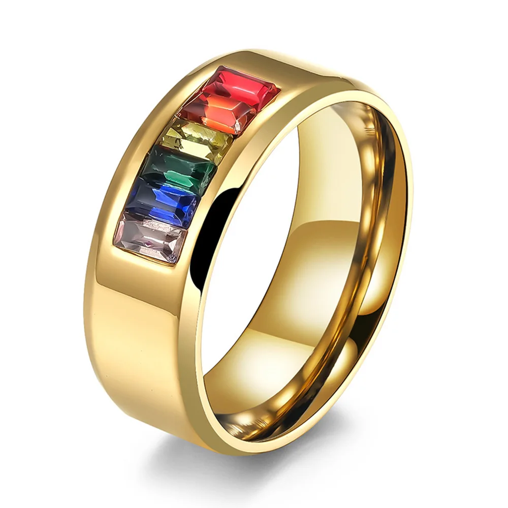 Stainless Steel Rainbow Pride Ring For Men Woman Wedding Engagement Jewelry Gifts