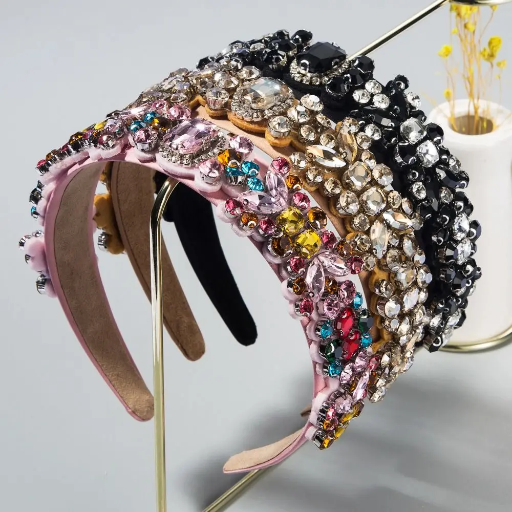 

Temperament Colorful Rhinestone Headband Jewelry Korean Style Baroque Hair Hoop Wide Edge Hair Accessories Bride Tiaras Ladies