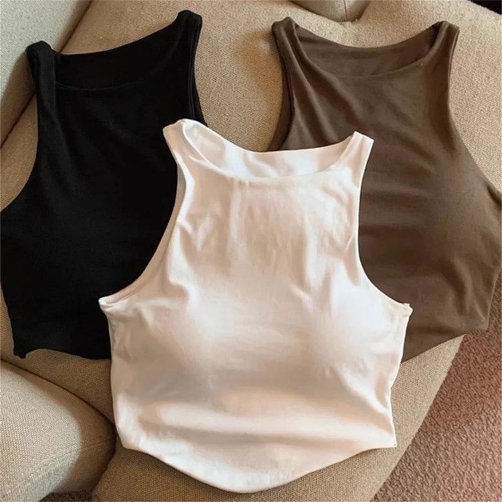 Simple One-piece Sling Strap Strap Chest Pad Heart Women's Niche Solid Color Base Shirt Short Spice Girl Sleeveless Tops