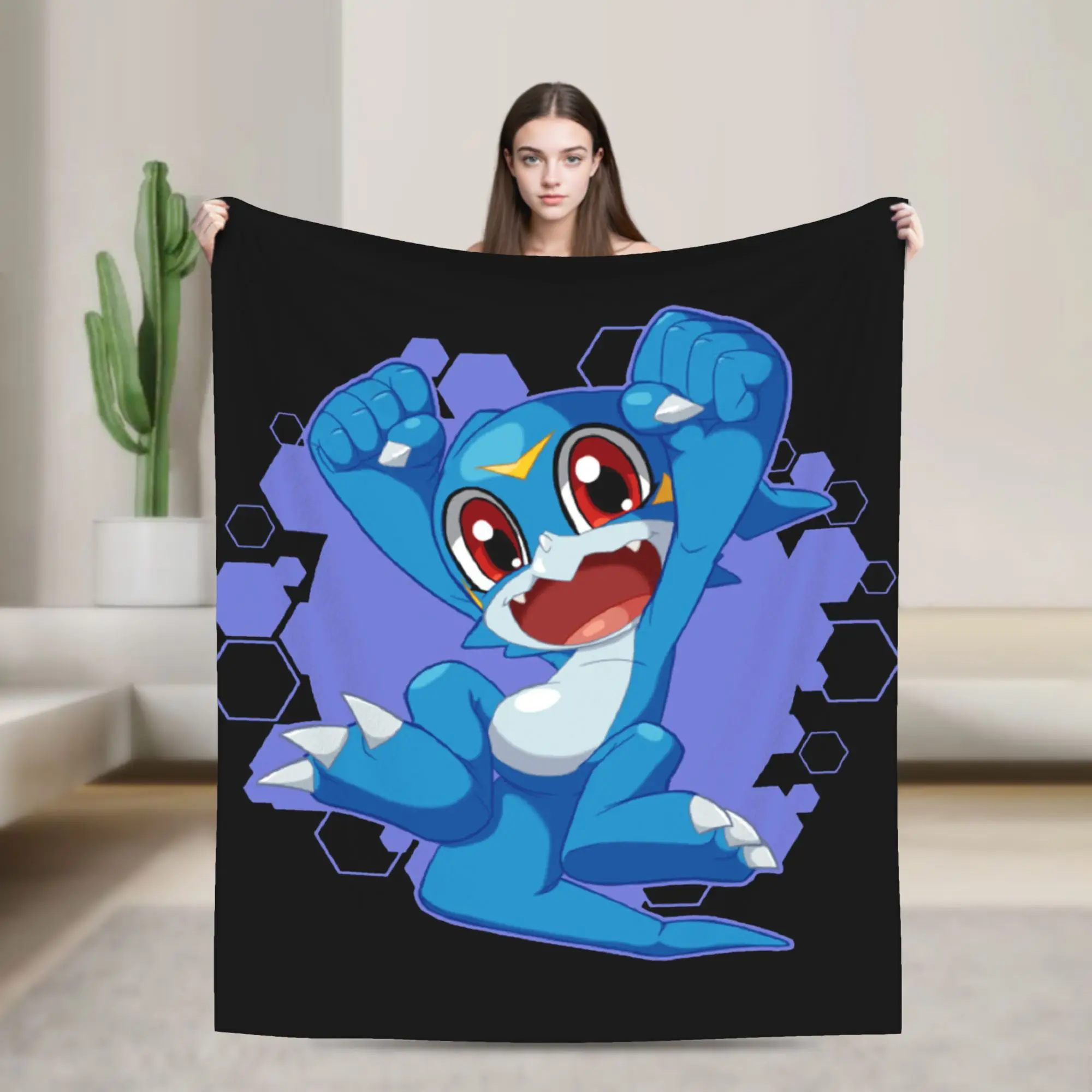 Veemon Chibi Blanket Digimon Nostalgic Anime Plush Throw Blanket Home Couch Portable Soft Warm Bedsprea,