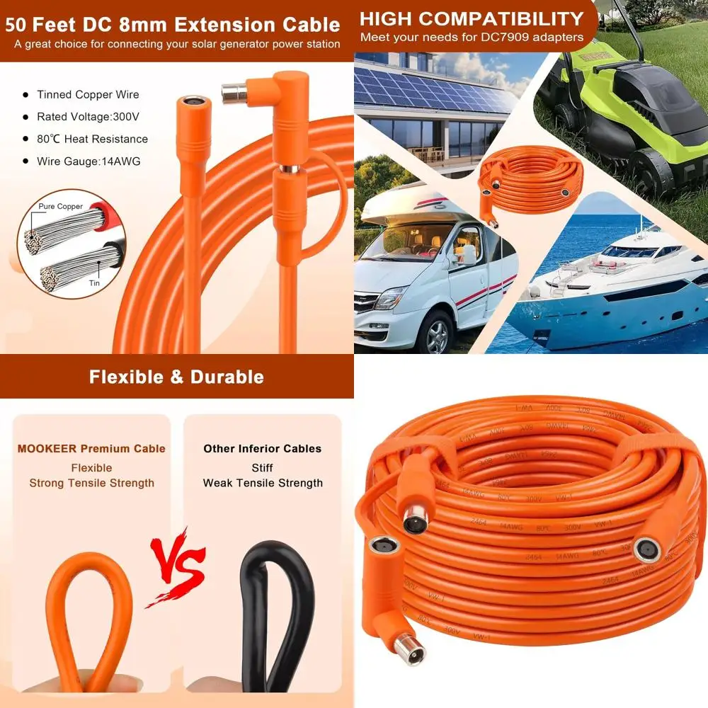 

Кабель-удлинитель 14AWG DC 8 мм, длина 50 футов, с разъемами типа «папа-мама» и адаптером DC8020 (папа), совместим с портативными электростанциями