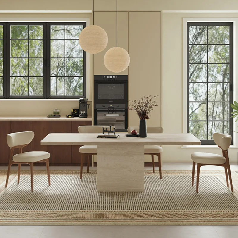 Travertine slate dining table modern simple medieval style designer home large flat villa rectangular French dining table
