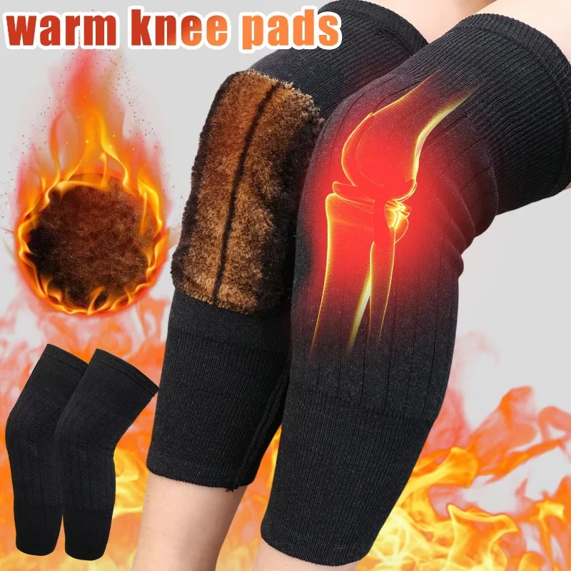 2pcs Cashmere Knee Pads Winter Warm Men And Women Double Thick Wool Protection Knee Plus Velvet Wind And Cold Protective Gear