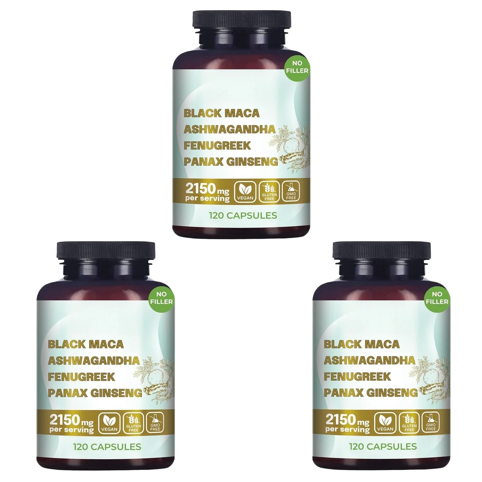 Black Maca Root, Ashwagandha, Panax Ginseng, Fenugreek Capsules, Male Enhancing Supplement Natural 4-in-1 Organic Original