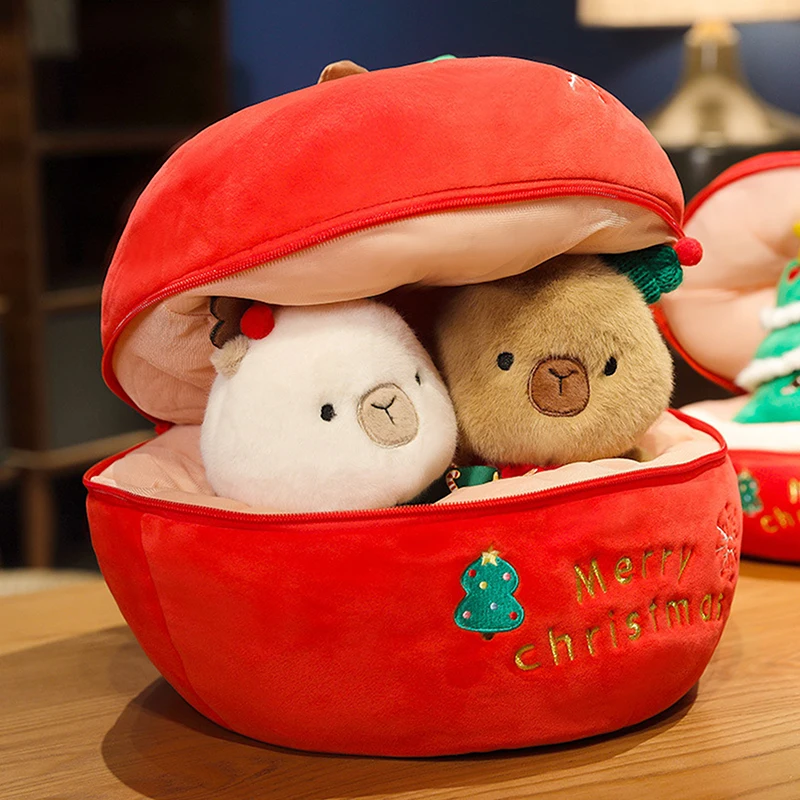 Plush Christmas Decoration Dolls Pillow Apples Capybara Stuffed Toy Gifts Home Decoration