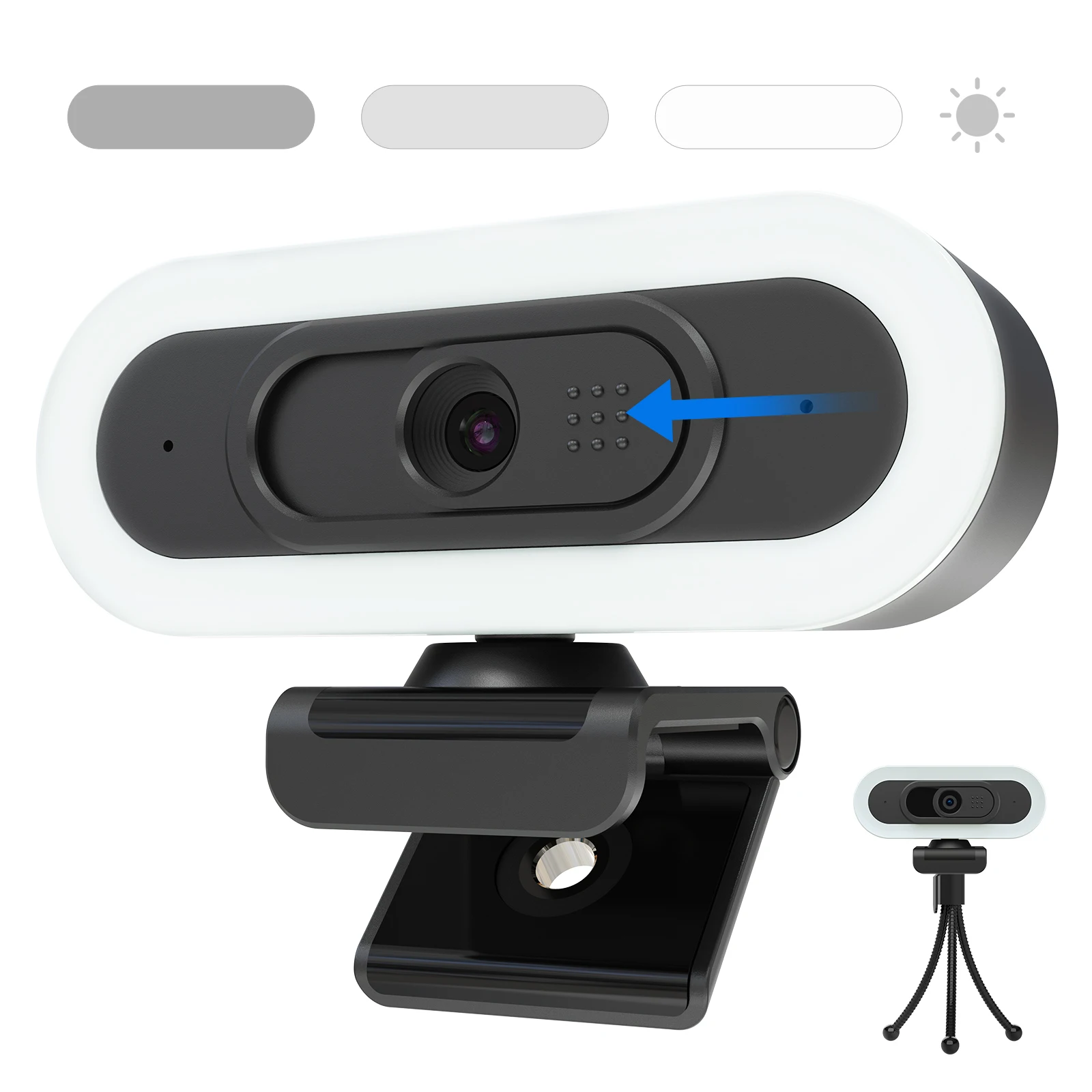 

VIZOLINK W4LS Webcam HD 2K/1080P with Ring Lighting Auto Focus Clear Stereo Microphones Light Correction Plug & Play 65° View