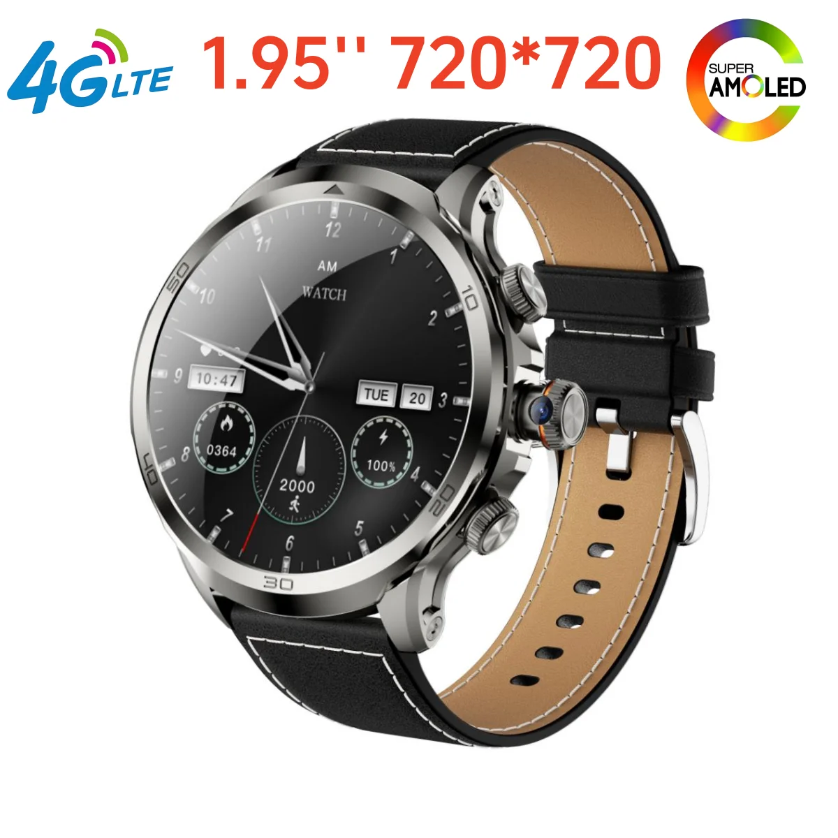 4G Full Network Android Smartwatch 190° Rotary Camera Rotary Encoder Health Data Detection Smart 1.95'' Large Amoled Sreen Watch