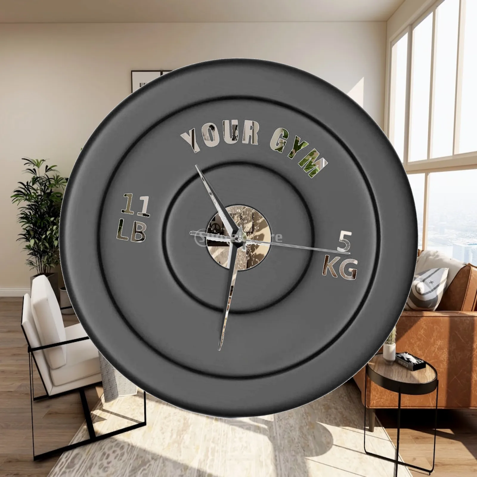 Modern Round Gym Clock 30cm Barbell Weight Lifting Design Silent Non Ticking Decorative Wall Mount for Home Fitness Room Office