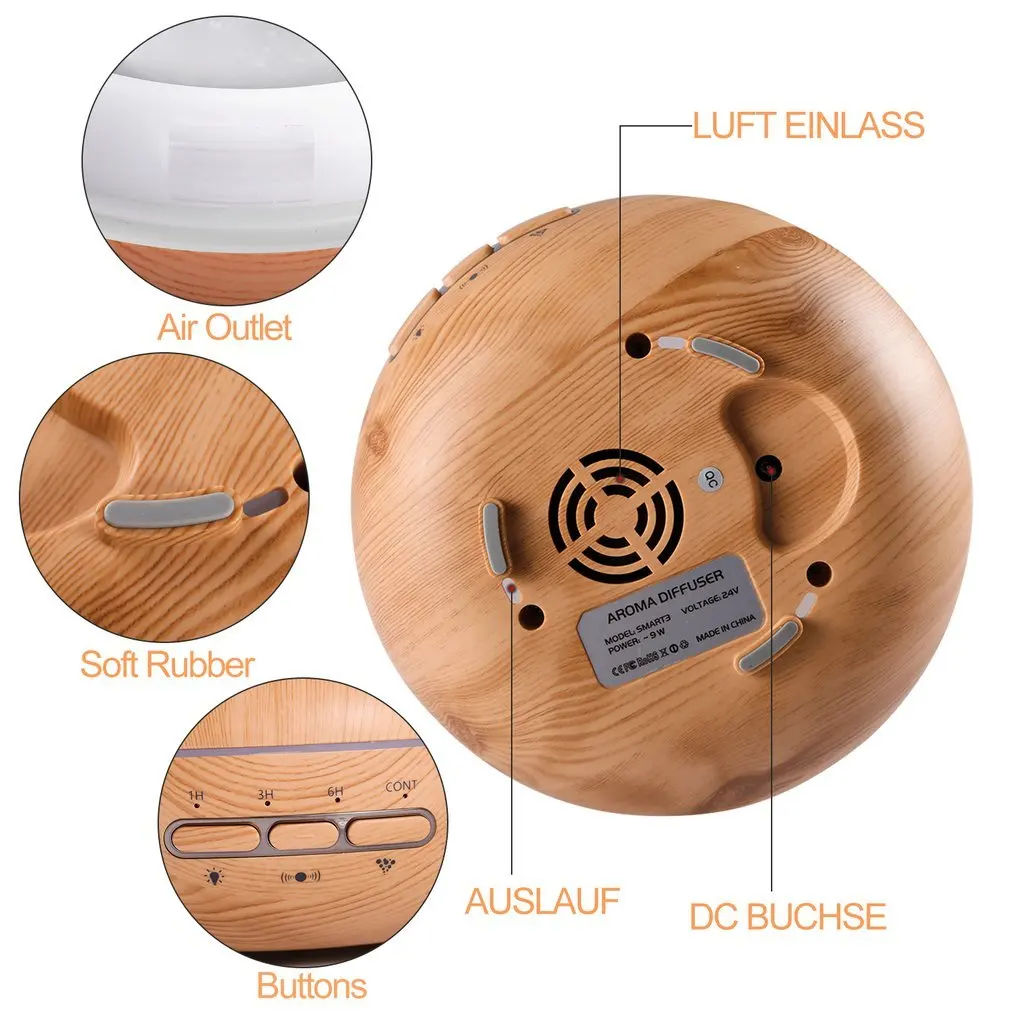 U-Kiss 초음파 아로마 디퓨저, 인체 유도 에센셜 오일 디퓨저, 아로마 테라피 디퓨저, 우드 그레인 가습기