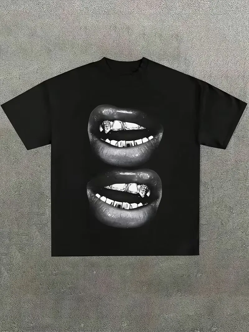 Lip Pattern Printed T-shirt Men Women Unisex Casual and Trendy,Oversize Casual T-shirt Travel Daily Streetwear Hip Hop Vintage view 2
