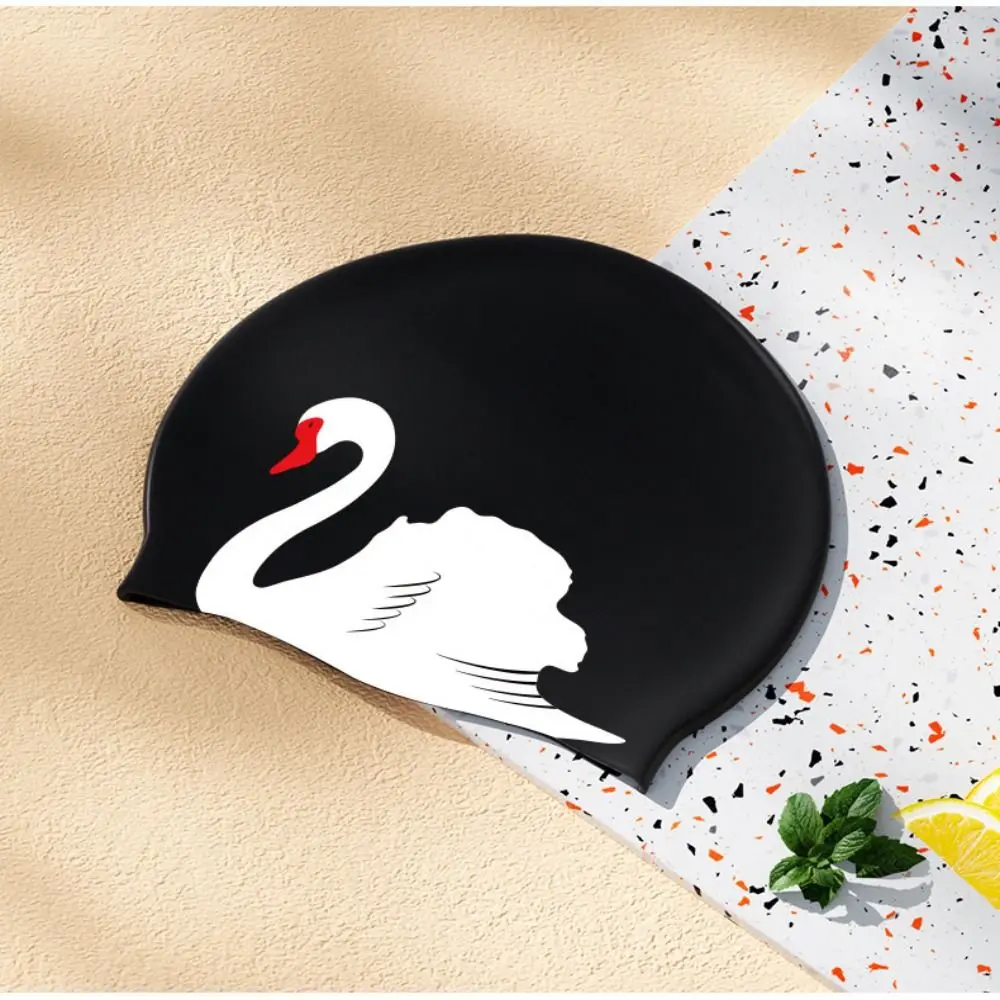 Plus Size Swimming Cap Printed Pattern Ear Protection Bathing Caps Elastic Anti Slip Diving Hat For Long Short Hair