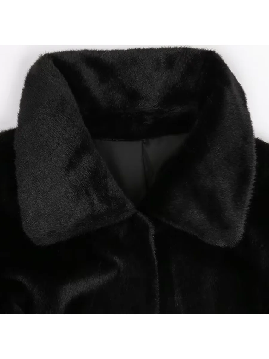 Nerazzurri осень-зима длинное приталенное мягкое черное пушистое шуба из искусственного меха женское с отложным воротником элегантное роскошное шикарное меховое пальто 2025