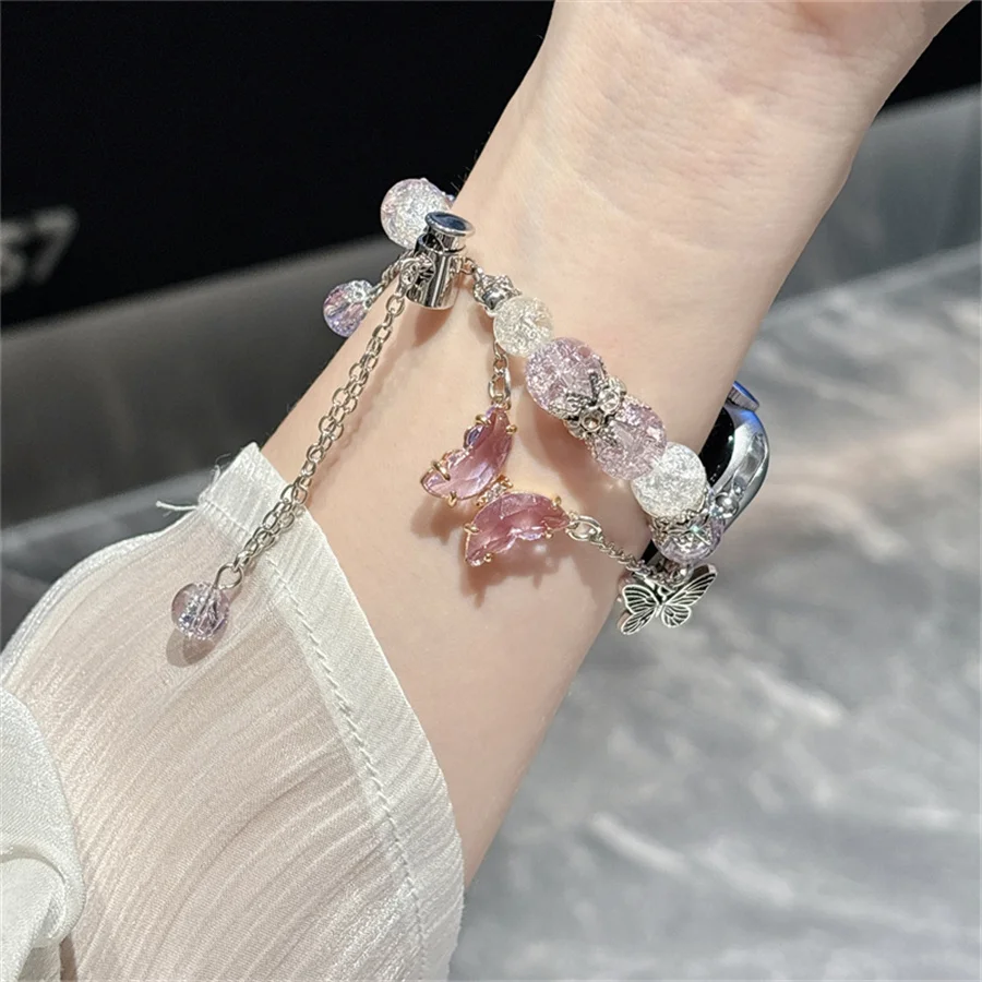 

New Women's Personalized Creative Crystal Stone Fantasy Butterfly Glass Ornament Watch Strap Compatible with Apple Watch 49mm 45