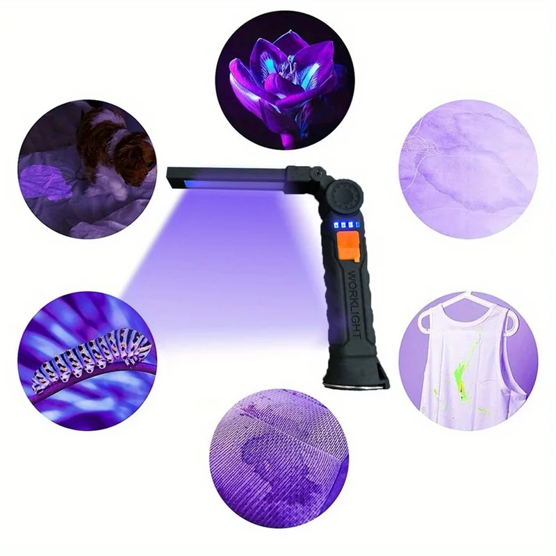 1pc Rechargeable LED Flashlight with UV Curing Lamp Portable Work Light with Bottom Magnet 395nm for Universal Use