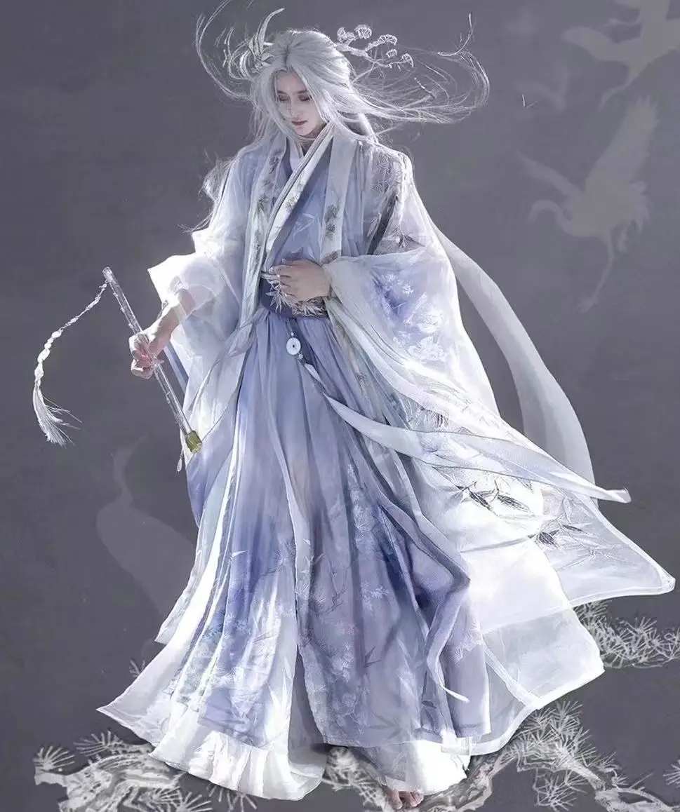 

Niche Upgraded Comics Hanfu Men Women Ancient Purple Embroidery Large Sleeve Shirt Halloween Event Fairy Martial Cosplay Costume