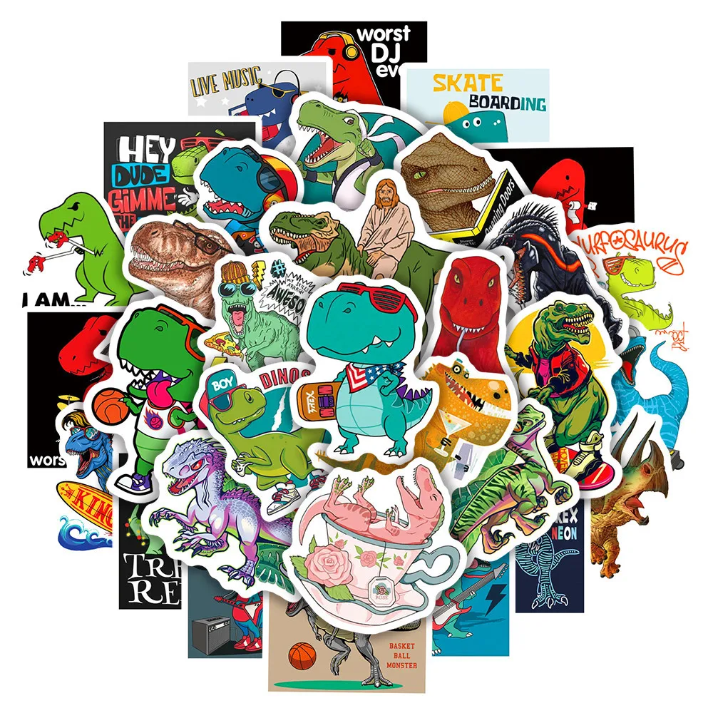 

50Pcs Cartoon Dinosaur Stickers for Skateboard Laptop Luggage Phone Case Car Motorcycle Bike Cool Waterproof Decals Sticker Kids