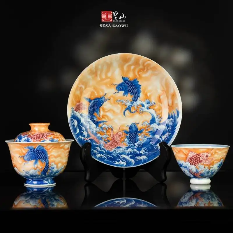 Holy Mountain Jingdezhen Blue And White Porcelain Set With Hand-Painted Chinese Style Covered Bowl Cup For Brewing Tea