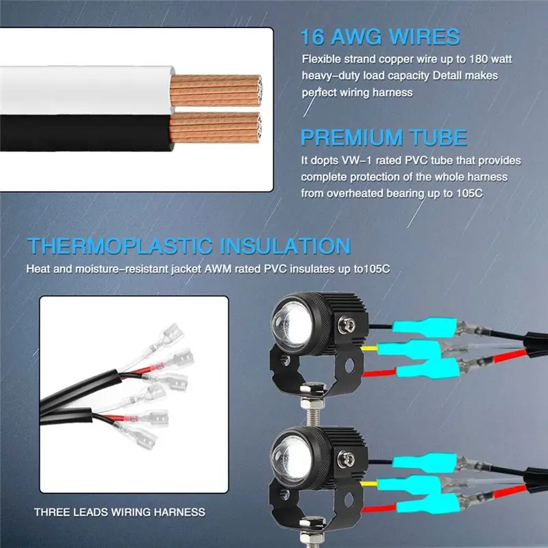 Motorcycle Spotlights Switch Light Bar/Work Light Fog Light On/Off Wiring Harness For Car Boat Truck Cable Accessories-N25R