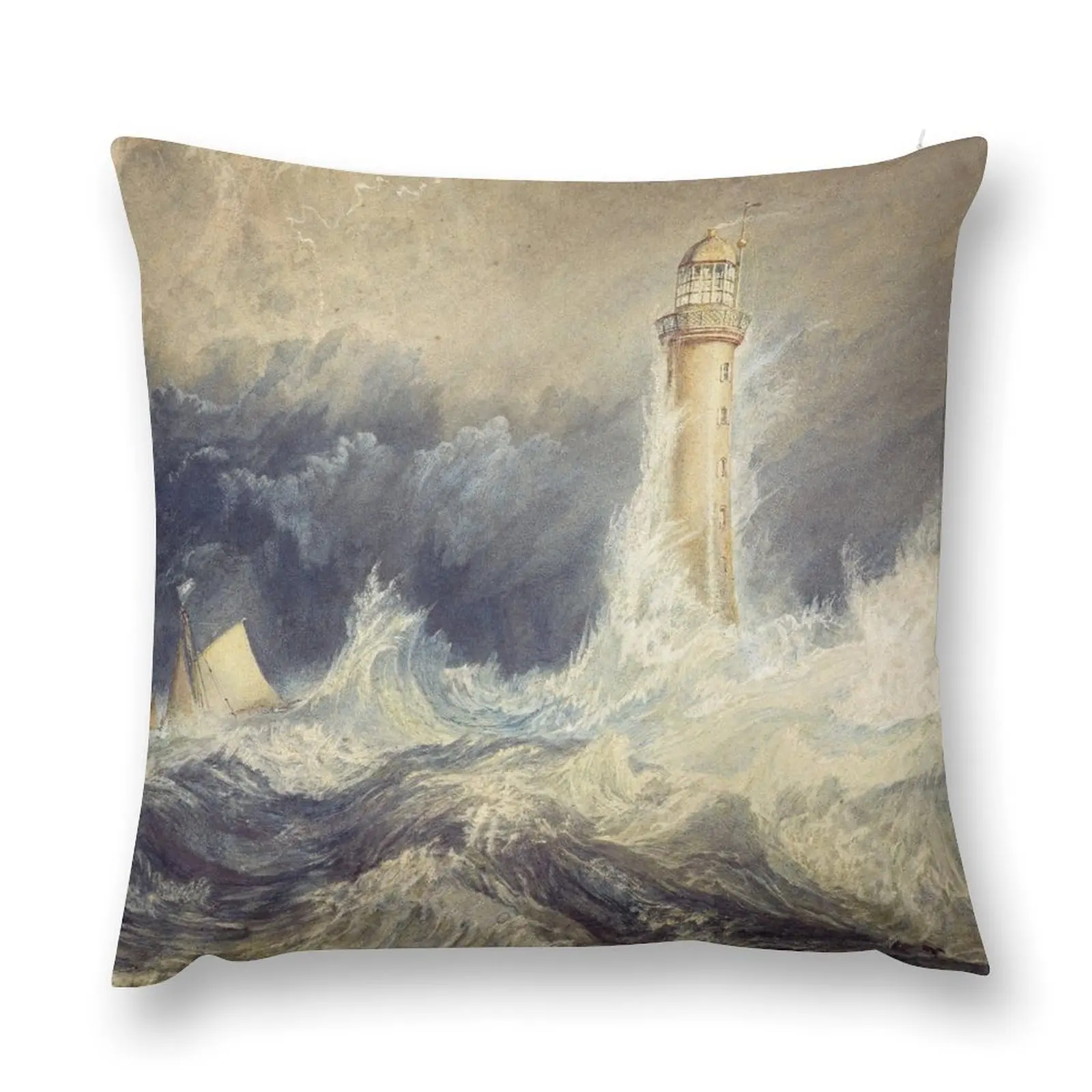 Bell Rock Lighthouse - J. M. W. Turner Throw Pillow Luxury Living Room Decorative Cushions Decorative Cushions pillow