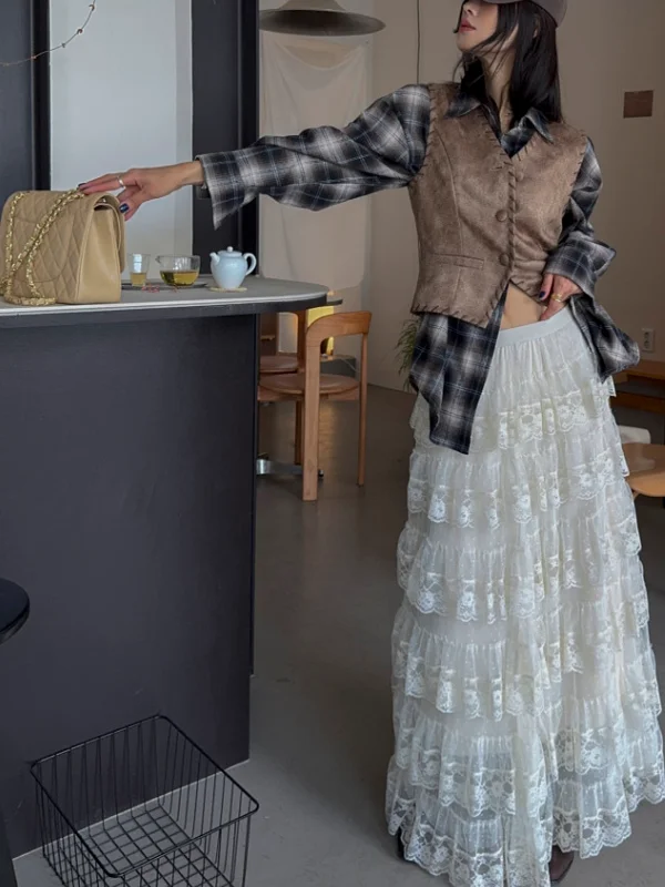 Chic Hohe Taille Spitze Me Kuchen Rock frauen Faionable Elastische Taille Rock Koreanische Sle Gestickte Ci Pendeln