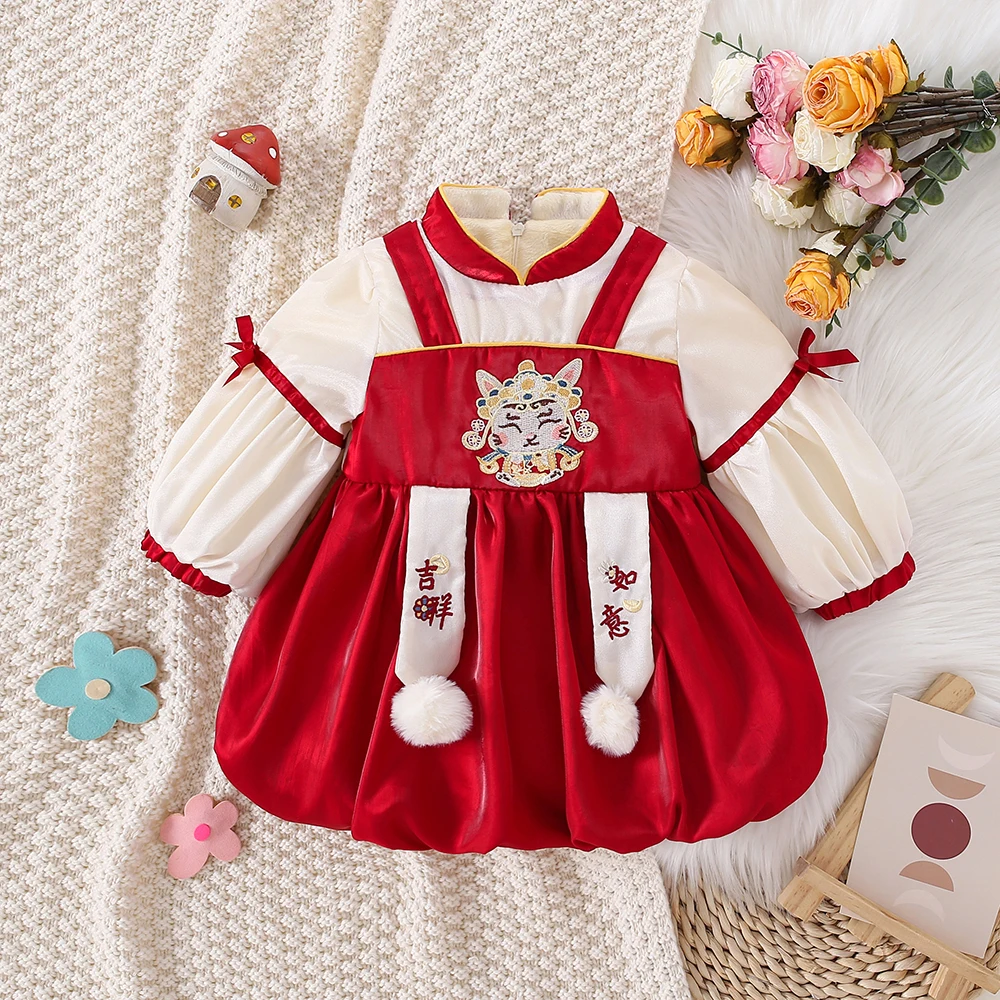 Baby Clothes Autumn and Winter Princess Girl Grasping Week Dress Baby New Year Dress Winter Dress