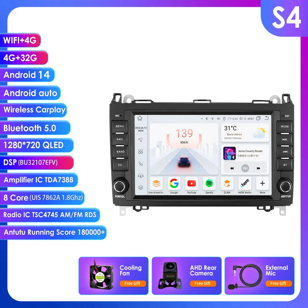 Hizpo GPS Stereo Android autoradio voor Mercedes Benz W169 W245 B200 W906 Sprinter W639 Vito CarPlay Auto Intelligent Systems 4G