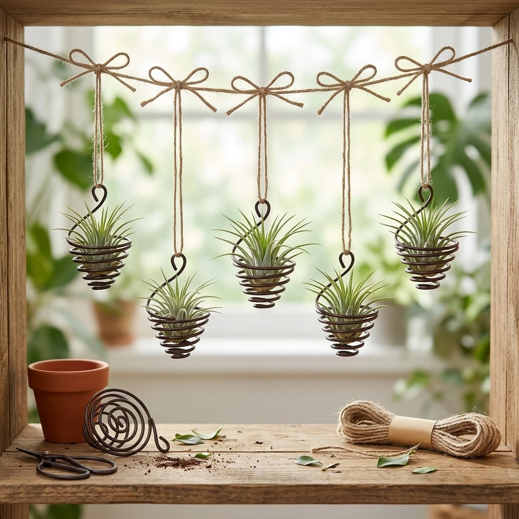 Metal Air Plant Holder Spiral-Design for Air Plants Soil-Free Hanging Decor 6 Pieces