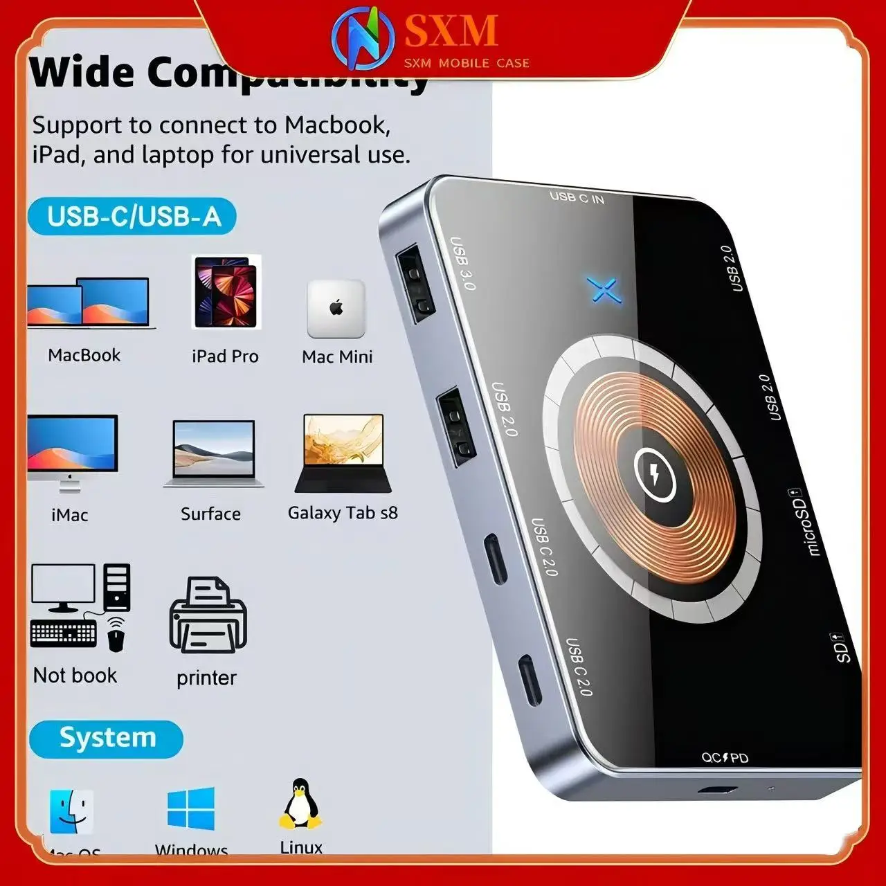 

Docking Station 15W Wireless Charging 10-in-1 Extender Computer Multi-function HUB Splitter