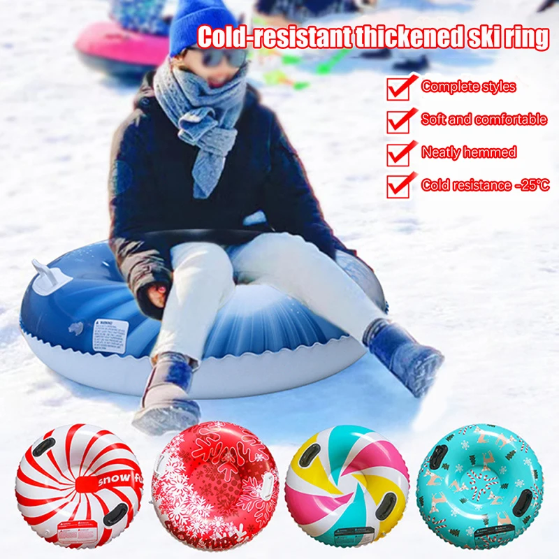 Experimente diversión de invierno con anillo de esquí inflable grueso de PVC, tabla de trineo de nieve duradera con mango para una fácil tubería de nieve, 1 ud.