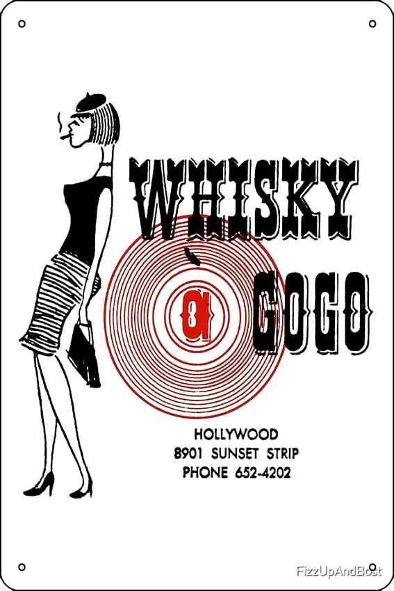 Whisky A Go-Go Vintage Poster Restoration | Digital Painting | Retro Band | Gig Poster Art Print Metal Tin Sign 12 X 8 Inch sign