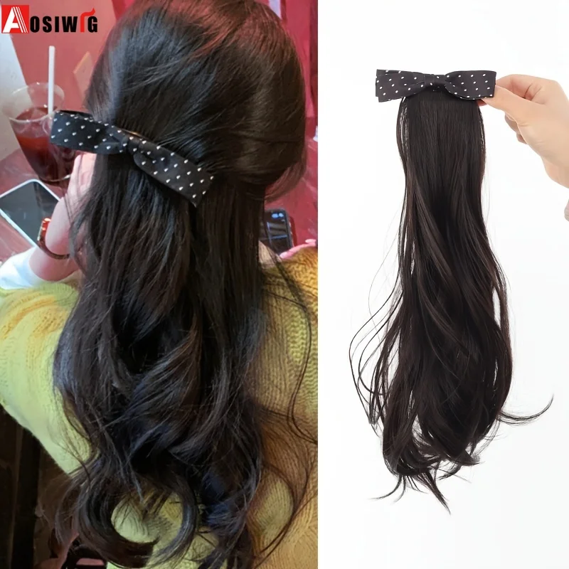 

Синтетический парик-хвост Aosiwig с бантом и заколкой-крабом, длинный волнистый многослойный хвост для женщин на каждый день