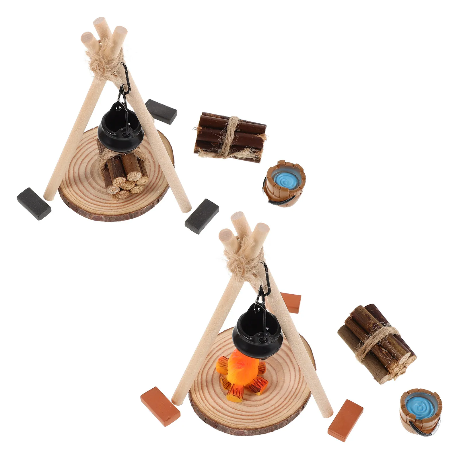 

26Pcs Miniature Campfire Ornament with Hanging Pot Realistic Firewood Decoration for Dollhouse Fairy Garden Winter Scene