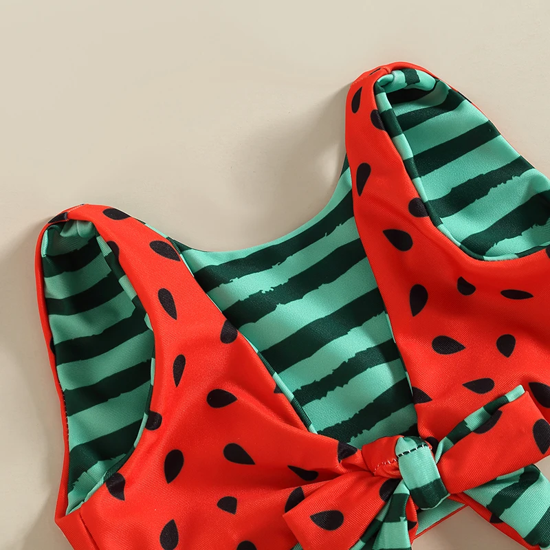 Kid Girl Bikini Swimsuit Sleeveless V Neck Watermelon Print Summer Beach Girls Swimwear Vest Briefs