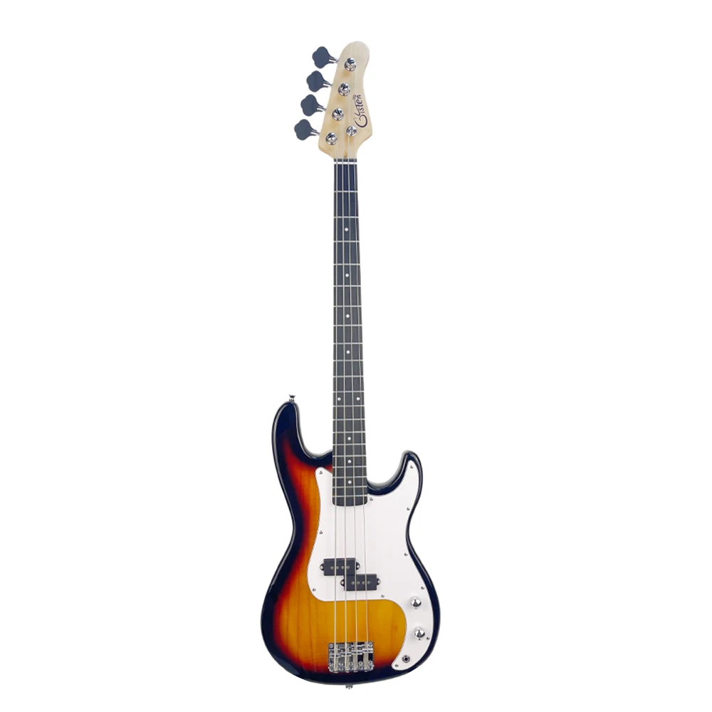 Black, Brown, and White 4-String 24-Fret Electric Bass Guitar Set with Cable and Accessories
