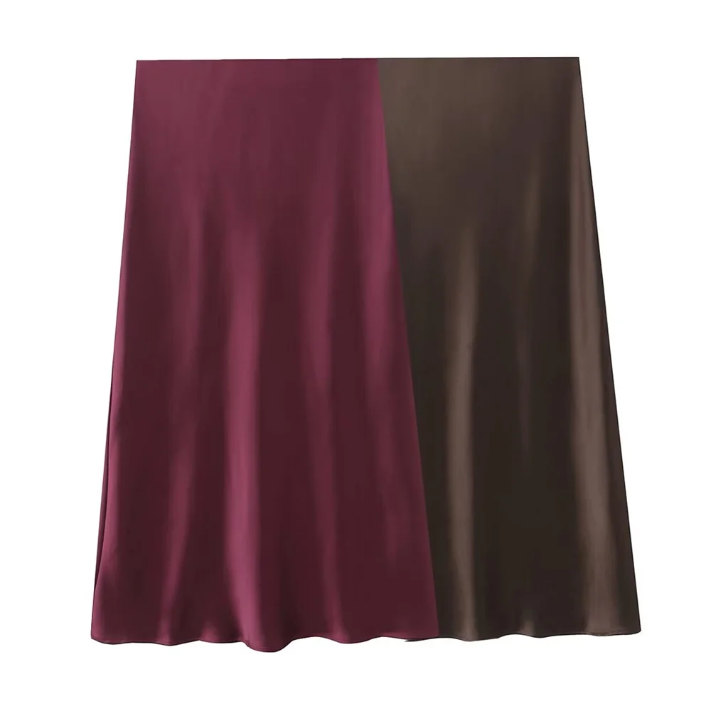 

Taop&Za 2025 spring new silk satin texture high-waisted elegant solid color versatile skirt long skirt for women