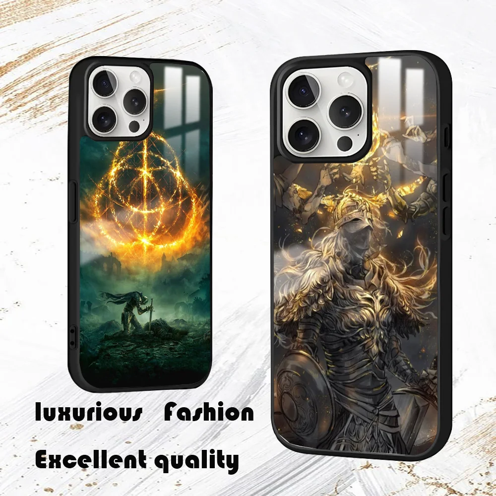 E-Elden Warrior Ring Hot Phone Case For iPhone 16 15 14 13 12 11 Pro Max Plus Mini PC Fashion mirror phone case