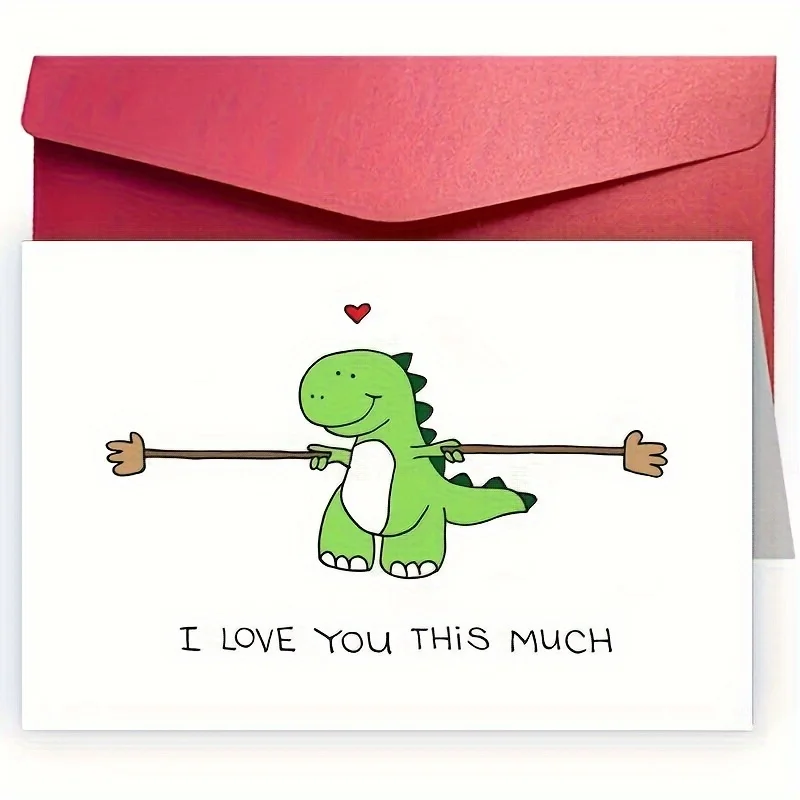 Dinosaur themed greeting card with envelope love letter 