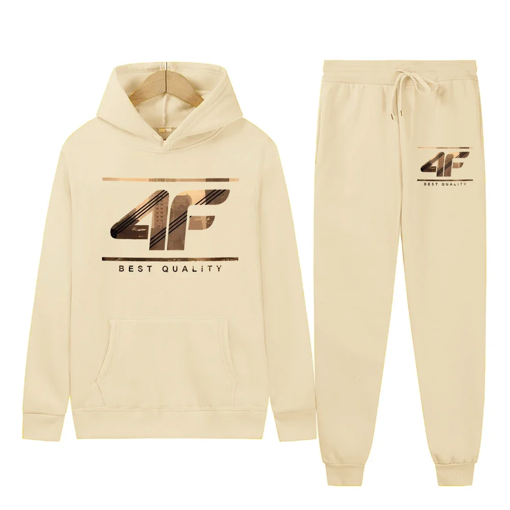 

Winter and autumn fleece thickened hooded pullover sweater jacket for men, casual sports outfit, two-piece set for men