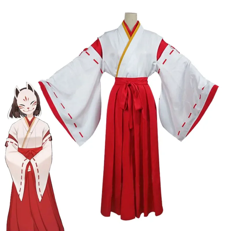 

Game Genshin Impact Hanachiru Sato Cosplay Kimono Sets Mask Miko Costumes Halloween Hanachirusato Japanese Wafuku Clothes