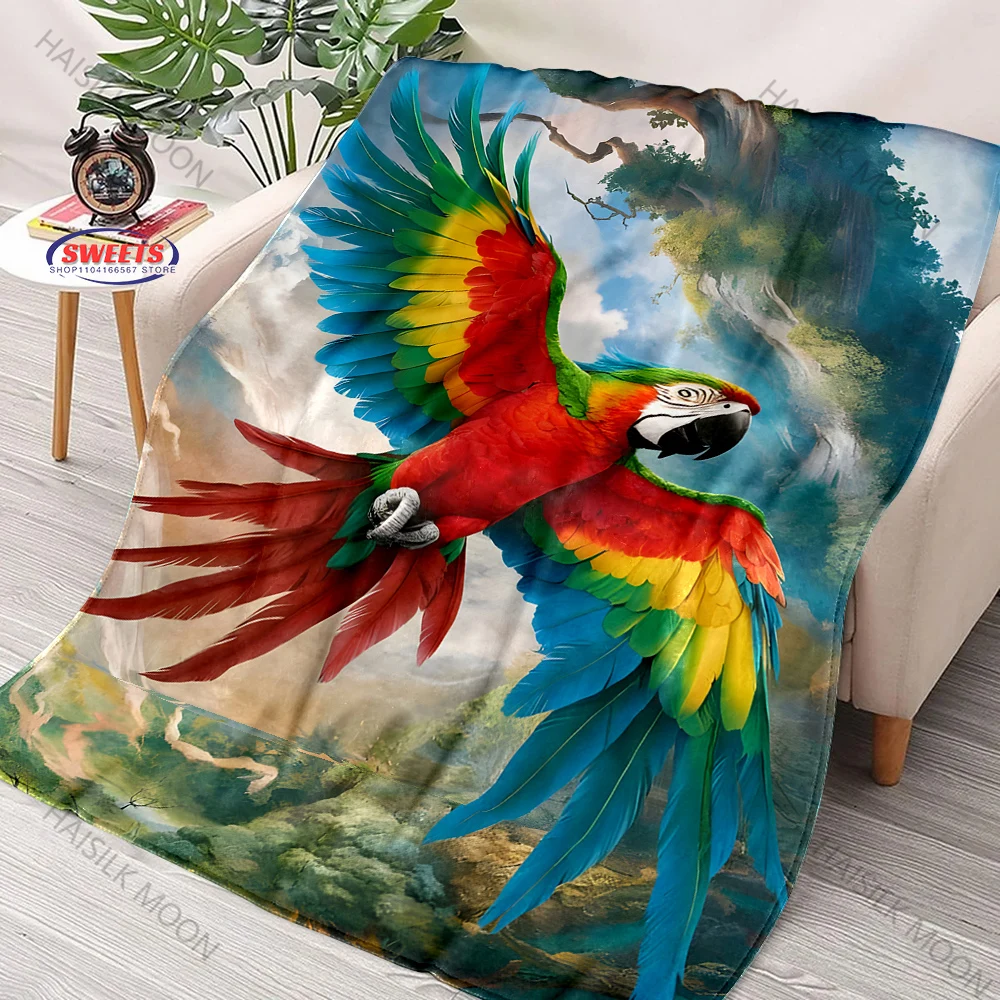 3D Colored Parrot Blanket Ultra Soft Throw Blanket Flannel All Seasons Light Weight Living Room/Bedroom and Travel Great Gifts