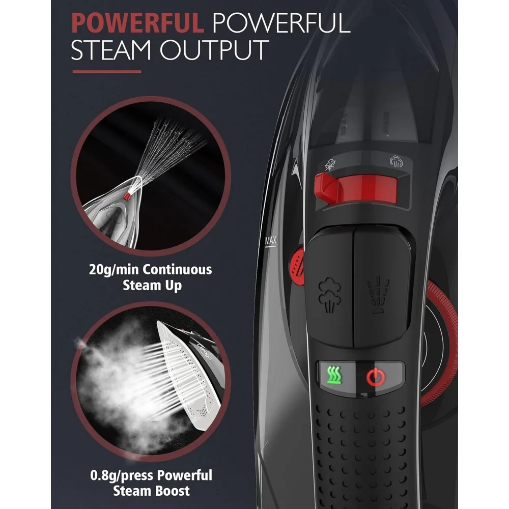 Cordless Iron, 1500W Cordless Iron with Steam - Cordless Iron for Clothes with 11.84oz Water Tank, Anti Drip Iron with Ceramic